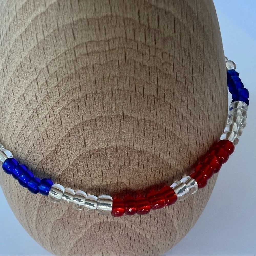 𝅺stretch Beaded Anklet Red White & Blue